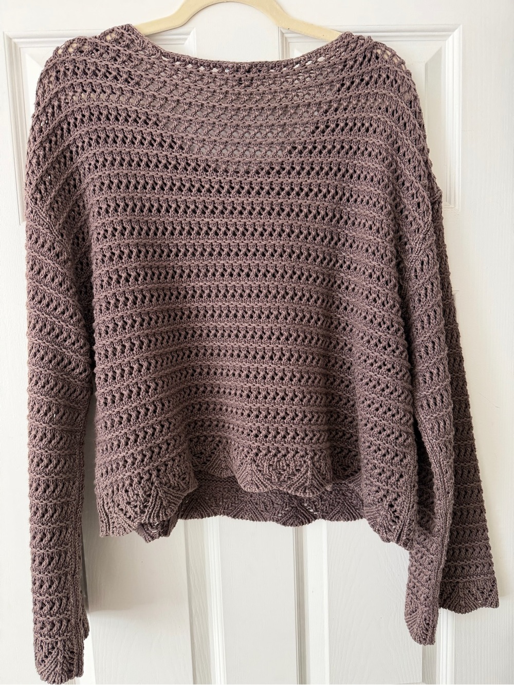 American Eagle Open Knit Crochet Sweater Mauve Boho Oversized XL - Picture 4 of 5